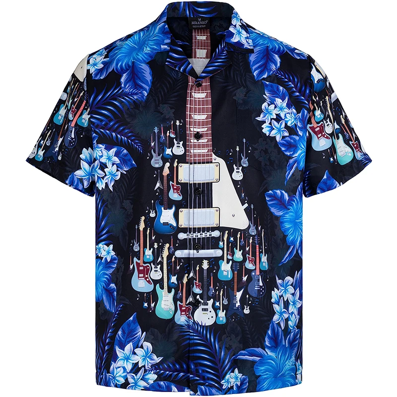 Mens Hawaiian Beach Shirt 3d Print Guitar Pattern Alho Shirts Short Sleeves Button Down Mens Oversized Blouse Shirts Tops