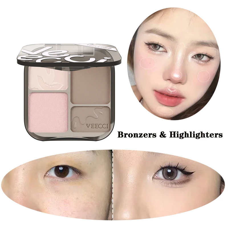 

VEECCI Highlighters Bronzers Makeup Palette Matte Shimmer Natural Three-dimensional Nose Contour Powder Palet Chinese Cosmetics