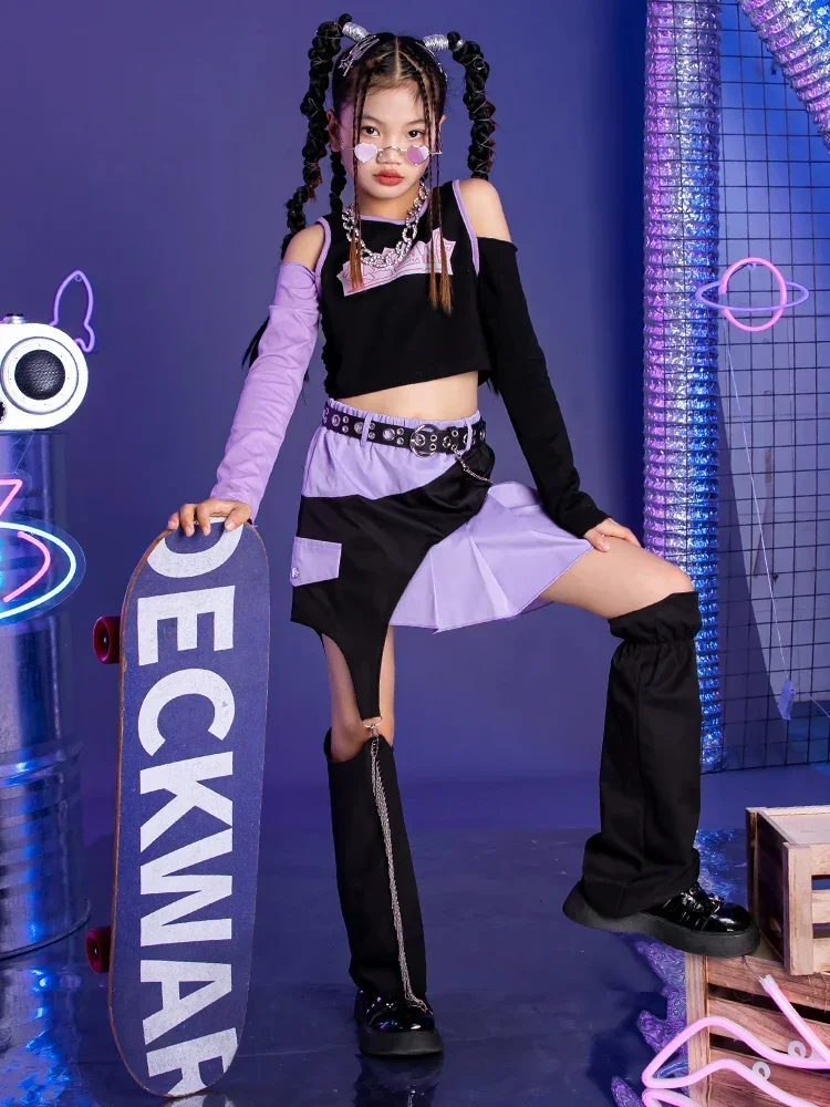 

Girls jazz dance long sleeve top skirt children's cool costume set children's hip hop street dance clothing autumn and winter