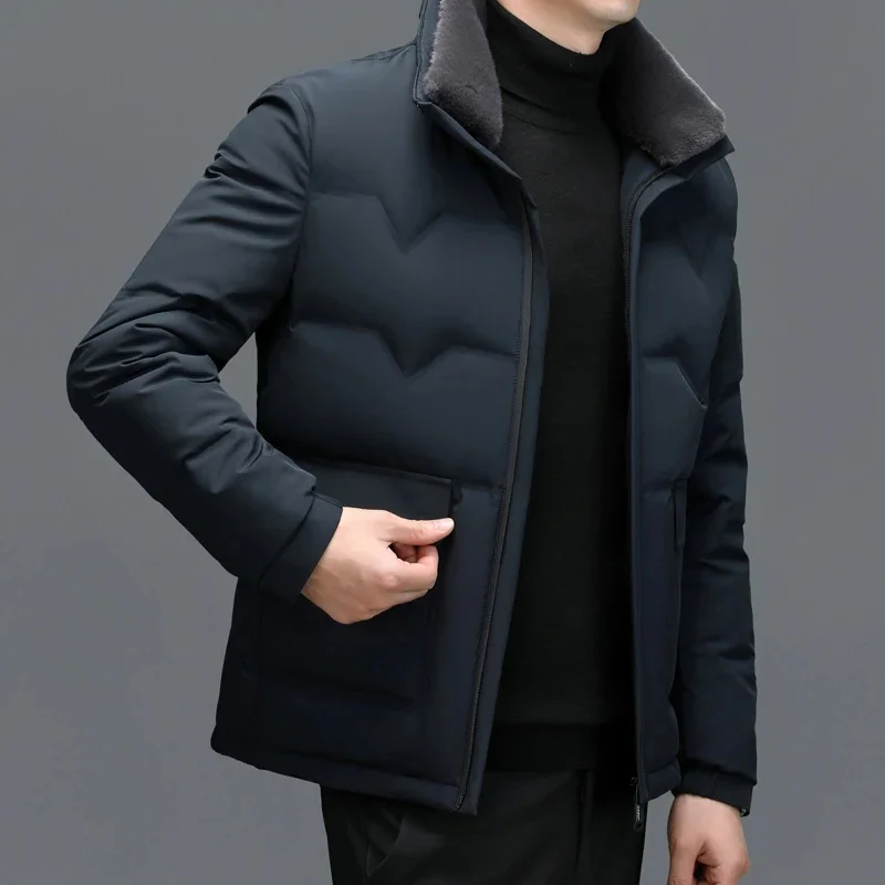 ZDT-8064 Winter Herren Daunen mantel weiße Ente kurze verdickte lässige Business Flip Kragen warme Jacke