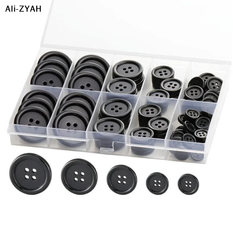 【R0】100Pcs 4-Hole Craft Buttons Black/White Resin Circular Sewing Buttons Suitable For Sewing Decoration DIY Accessories
