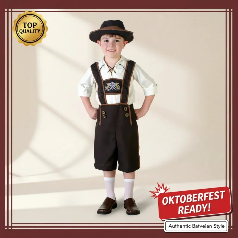 

❥SHENTON Oktoberfest Dirndl Dress for Kids Bavarian Lederhosen Costume Set with Top and Pants Halloween Carnival Party OutfitL&✿