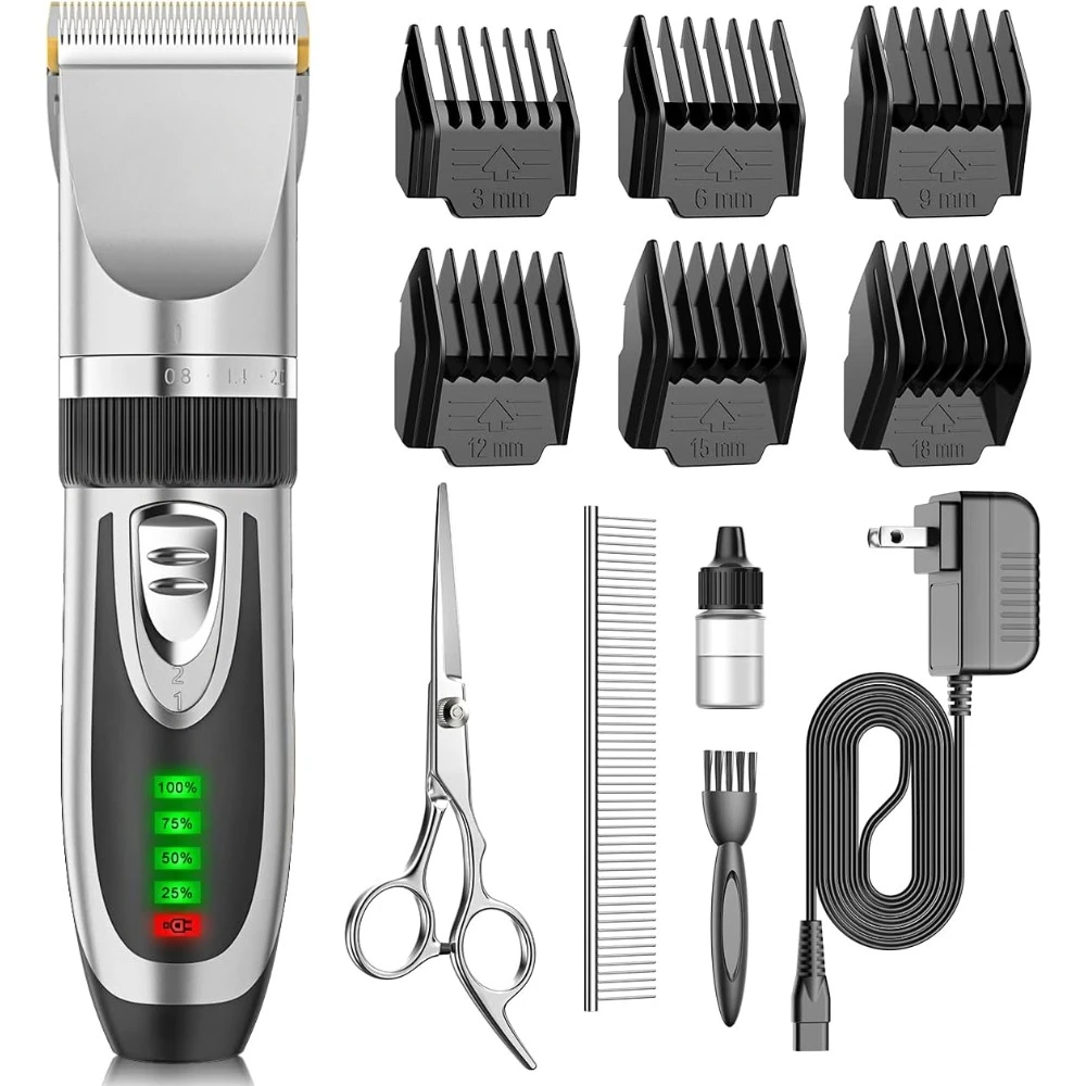 Dog Clippers Low Noise, 2-Speed Quiet Dog Grooming Kit Rechargeable Cordless Pet Hair Clipper Trimmer Shaver