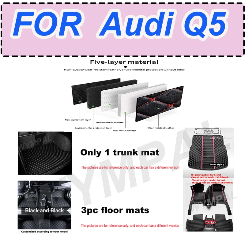 

LUXURY Artificial Leather Custom Car Floor Mats for Audi Q5 2009-2018 Year