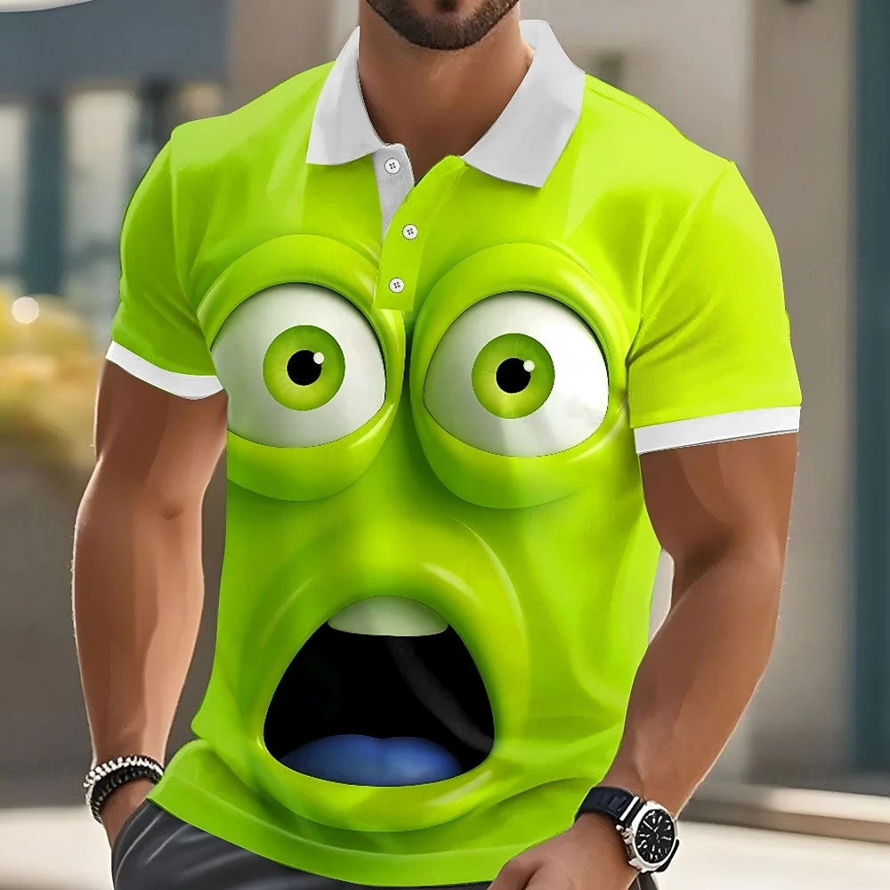 Men's Cartoon Funny Smile Face Polo Short Sleeve Polo Shirts Lapel Ugly Casual Resort Outdoor Street Gift Athleisure Buttons