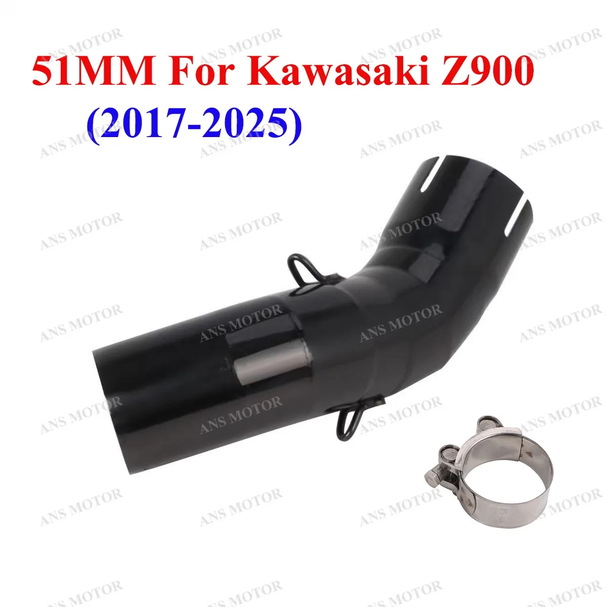 

51 мм без шнуровки для Kawasaki Z900 2017-2025, выхлопная труба среднего звена мотоцикла Z900, черная выхлопная труба