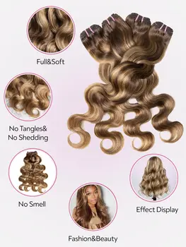 漸變挑染水波紋髮束 22 24 26 28 吋 Remy 真人髮接髮 4/27 染色 100% 真髮 巴西髮編織 8 最佳銷售 漸層色接髮 - №5