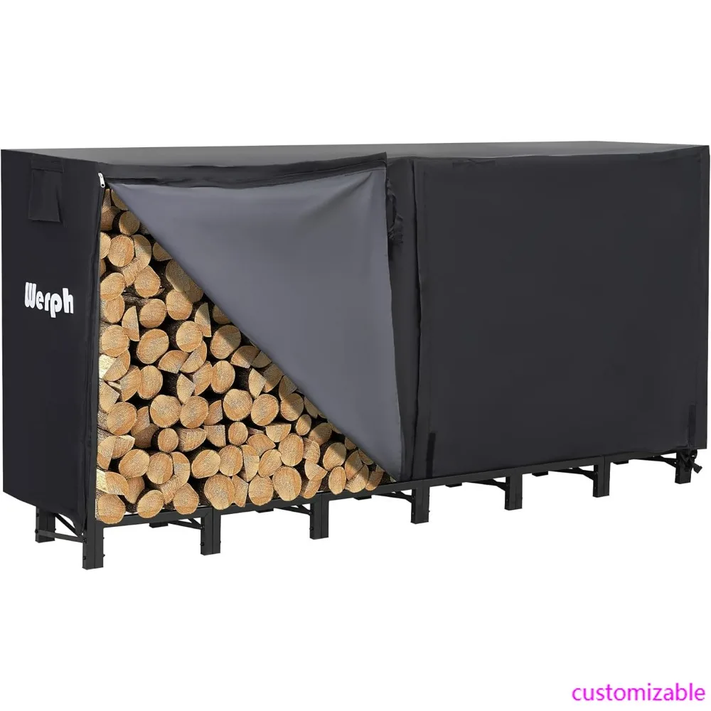 تخزين متين من الخشب الحطب في الهواء الطلق مع غطاء، رف سجل عالي التحمل للاستخدام الخارجي والداخلي