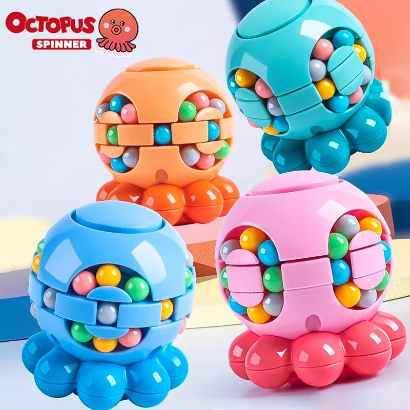 Octopus Magic Bean Spinning Gyro Kids Puzzle Toys Baby Intelligence Training Props Adult Decompression Spinning Fingertip Gyro