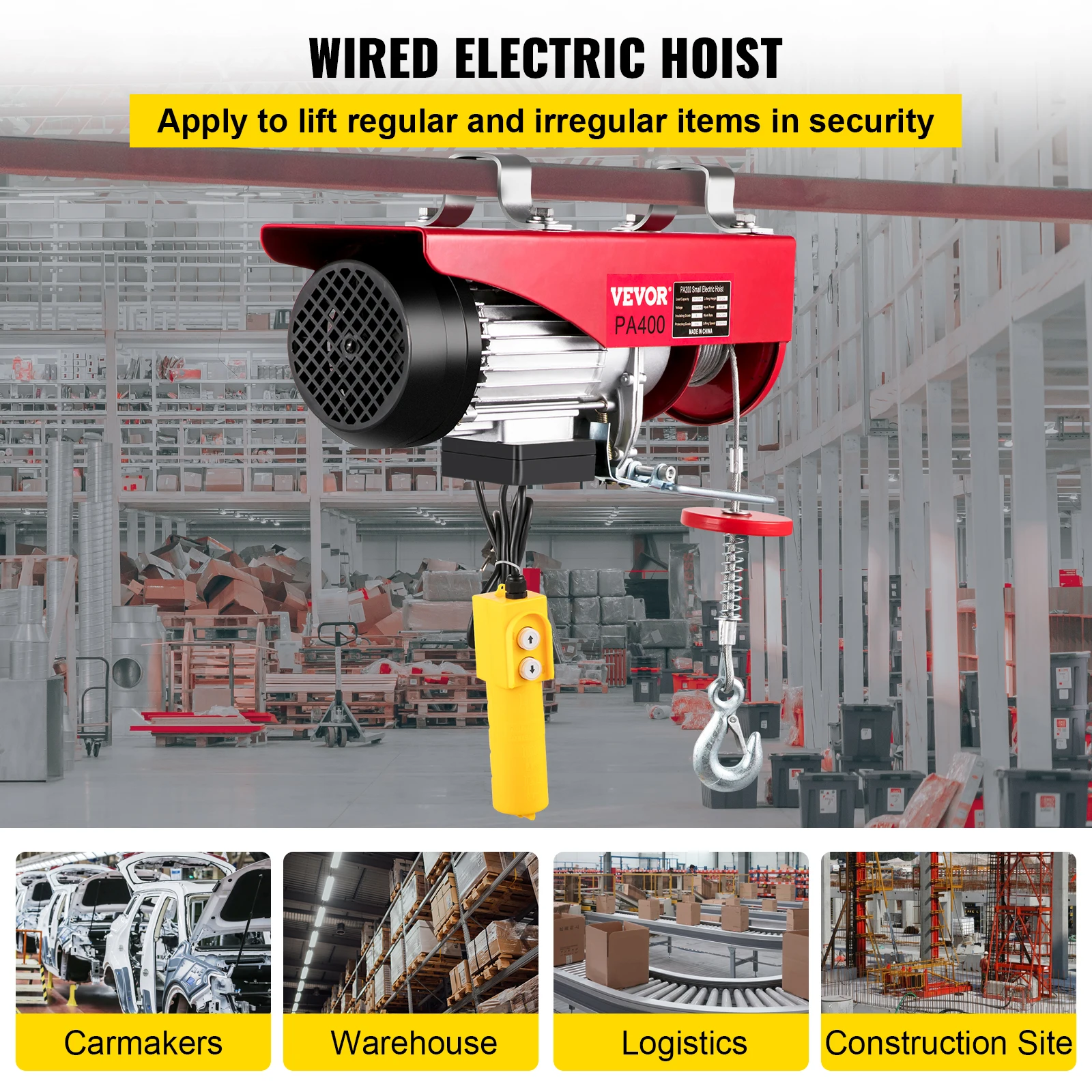 VEVOR Electric Hoist Winch Cable Lifting Engine Crane Remote Control Wire Hoist for Boat Car Scaffolding Garage Warehouse Lift