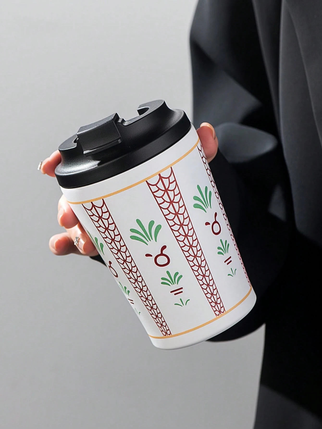 1pc 350ML Middle Eastern Floral Stainless Steel Insulated Travel Mug, Reusable 304 Steel Tumbler for Hot Cold Drinks, Leakproof