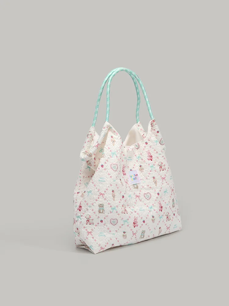 

YIFAN Fabric Women Bag , Flower Shoulder Large Capacity Fairy Mesh Handbag Commuting Bag Korean Style Tote Bag Women