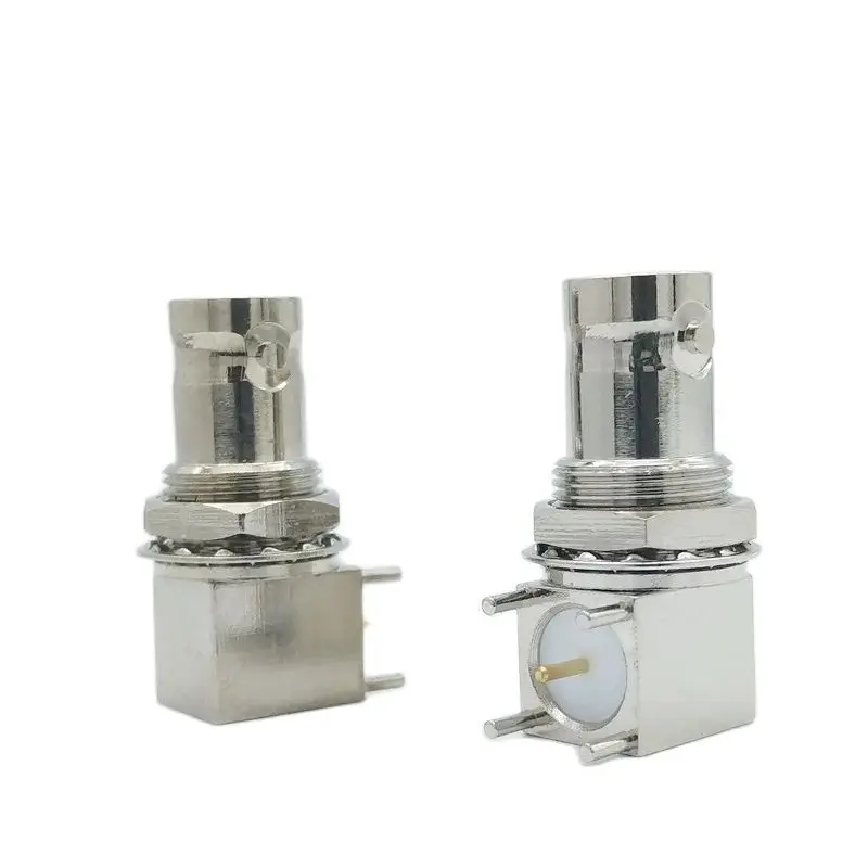 10 Pcs 5 Pole Right Angle BNC Female Socket With Nut Bulkhead Connector for PCB Board