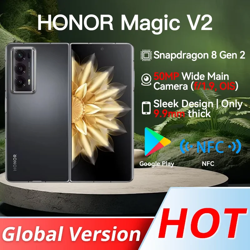 Global Version Honor Magic V2 สมาร์ทโฟน 7.92 "LTPO OLED 120Hz Snapdragon 8 Gen 2 รองรับ 66W Super Charge 5000mAh 50MP กล้อง