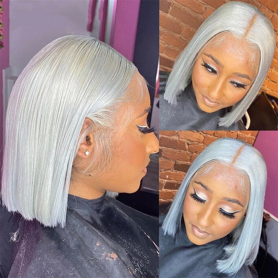 

Silver Grey Lace Front Wigs Human Hair Short Bob Wig Remy Brazilian 13x6 Lace Frontal Wig Pre Plucked 613 Blonde Human Hair Wigs