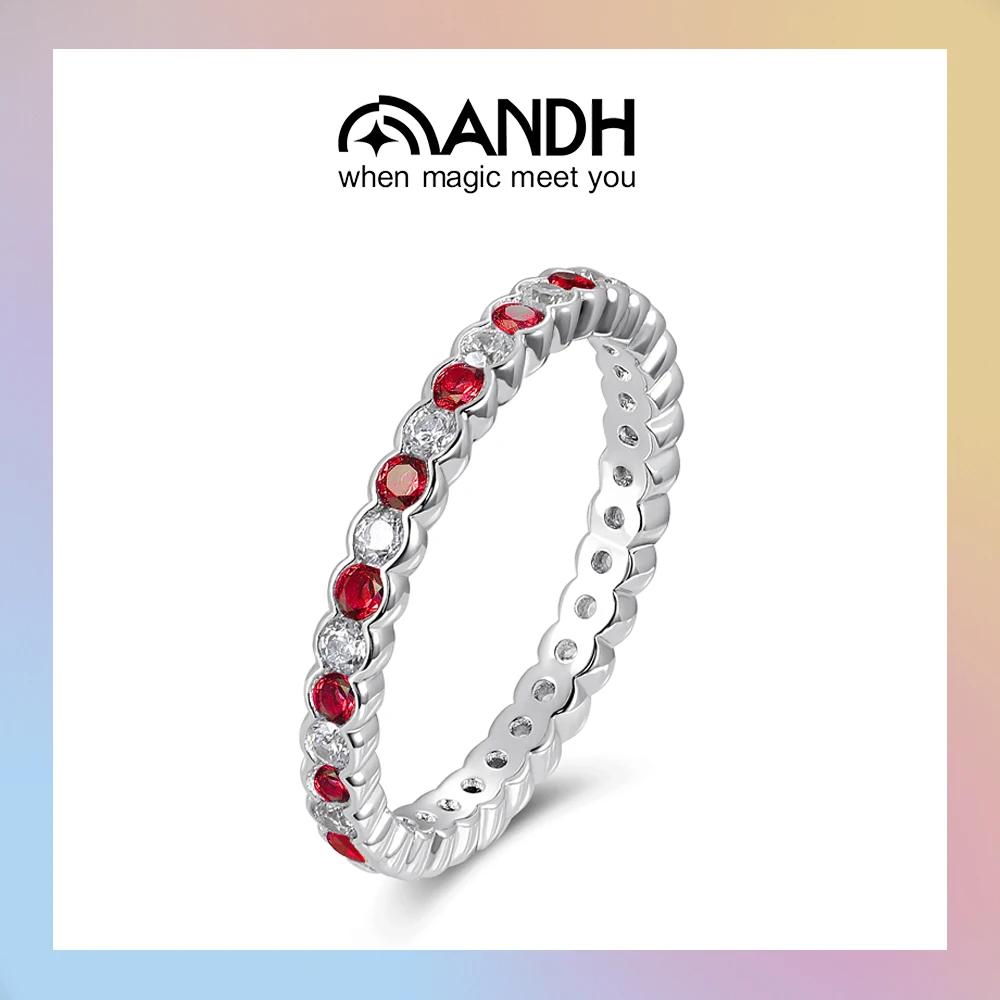

ANDH стерлингового серебра 925 пробы с муассанитом, кольца Eternity Band, лабораторное кольцо с бриллиантом и рубином и сапфиром для мужчин и женщин, подарки на годовщину