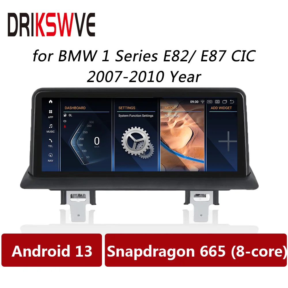 

DRIKSWVE Android 13 Auto and CarPlay Screen with Snapdragon 665 8 Core 10.25-inch 1920*720 for BMW 1 Series E82 E87 CIC System