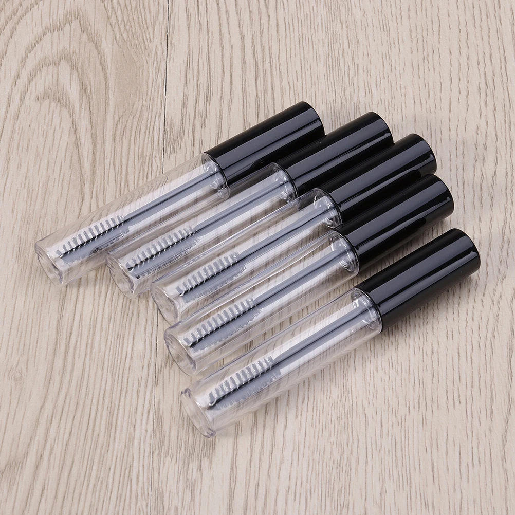 Tubo de garrafa vazia com escova, 6 peças, recipiente de tubo de rímel, creme de cílios, maquiagem portátil preta