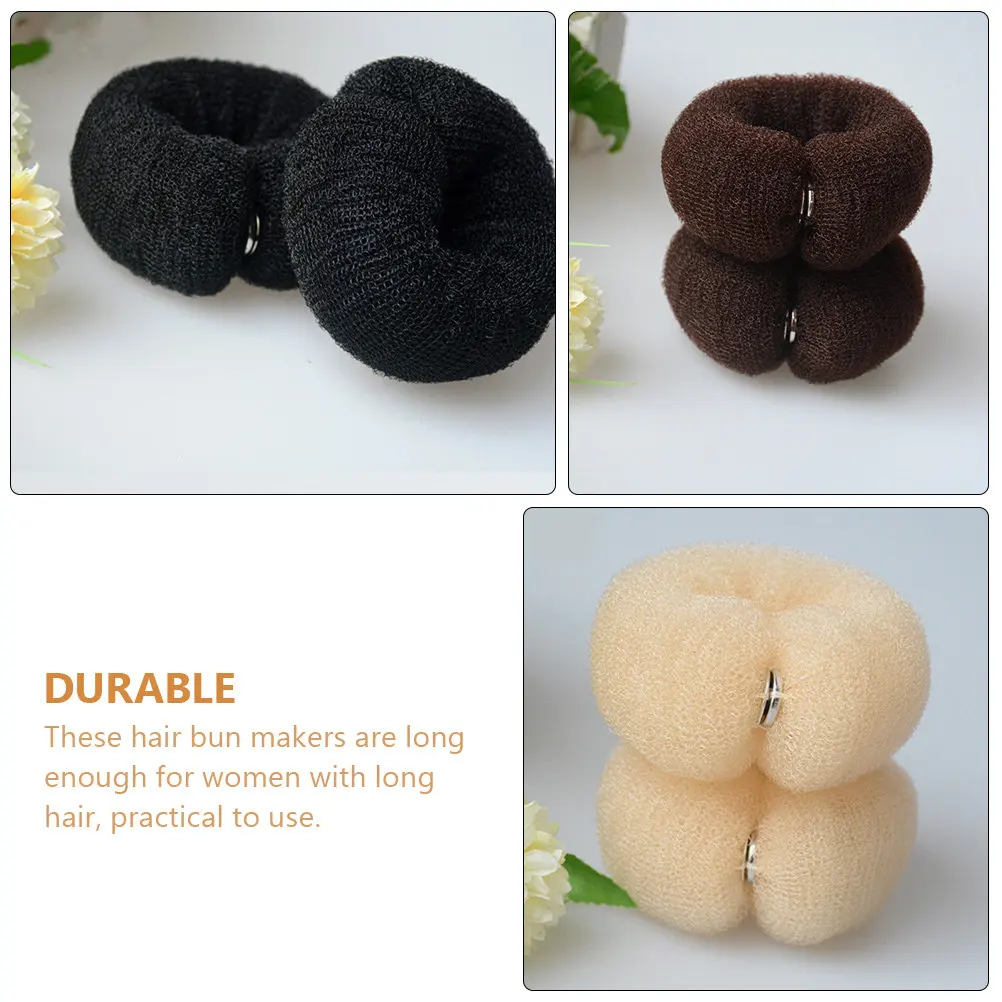 3Pcs Hair Bun Shapers Long Hair Donut Makers Elastic Nylon Hairbands Easy Hairstyling Tool for Work Home Party