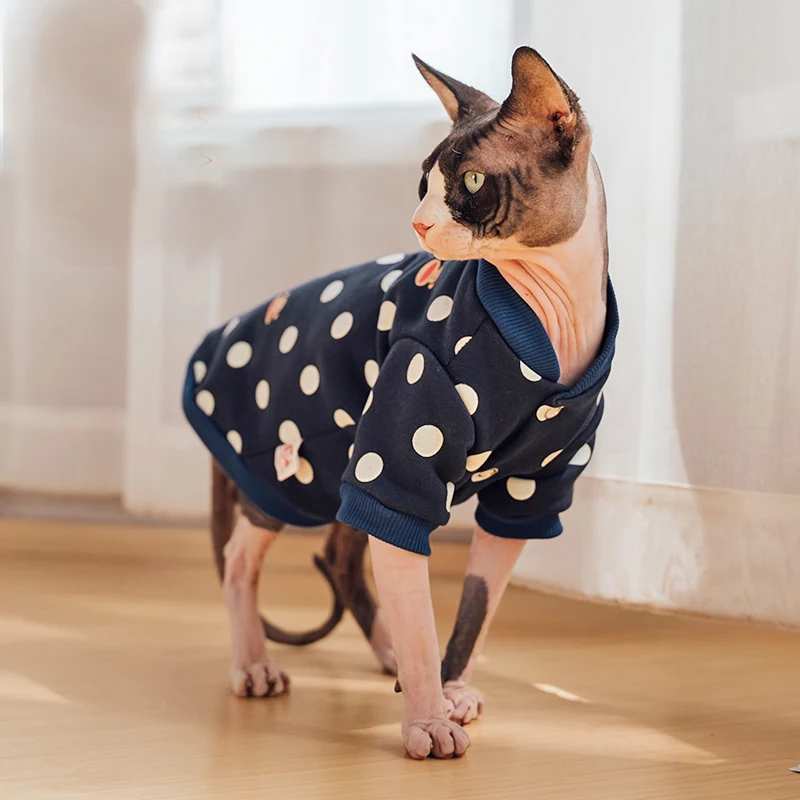 Cotton Baseball Uniform for Sphynx Clothes Winter Long Sleeves Dot Coat For Devon Rex Soft Cartoon Loungewear Jacket For Kittens