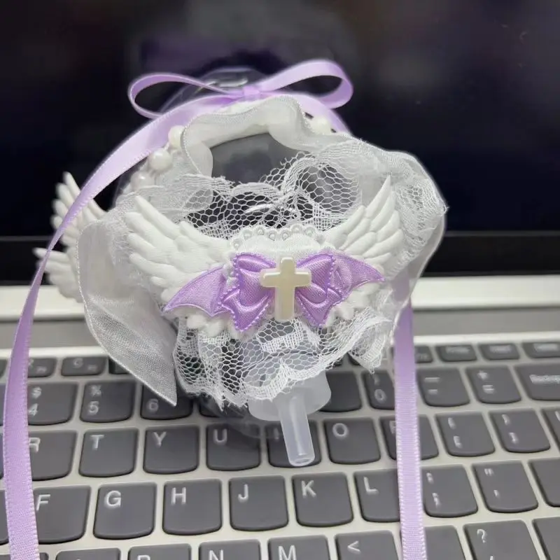 Lolita Y2K Girls Lace Bow Angel Wing Oxygen Mask Steampunk Transparent Pvc Breath Mask Cosplay Prop