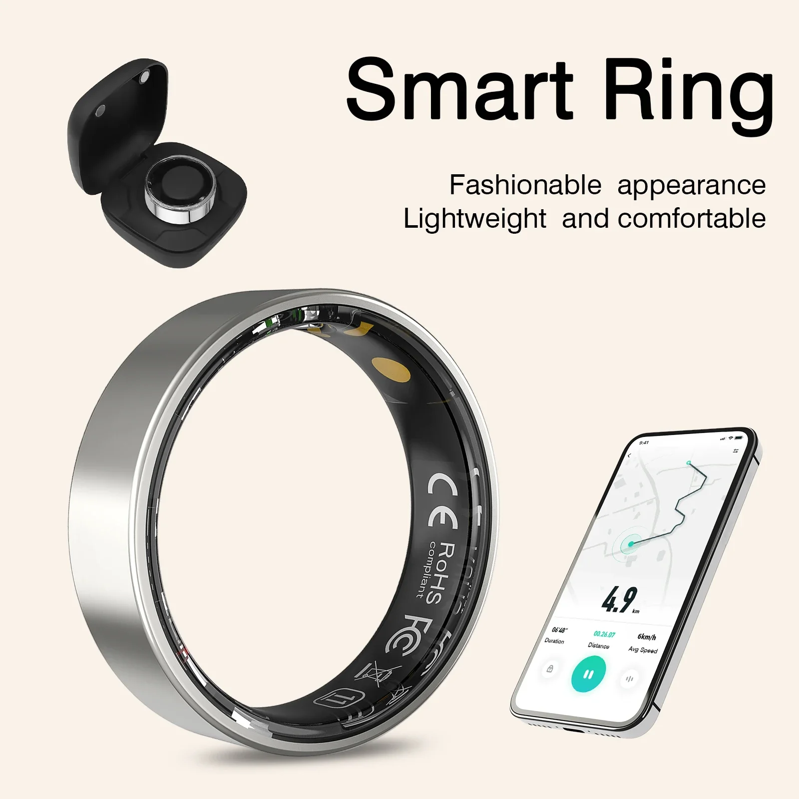 

Умное кольцо, отслеживание сна, несколько спортивных режимов, монитор спортивных данных, совместимый с iPhone и Android, праздничный подарок, унисекс