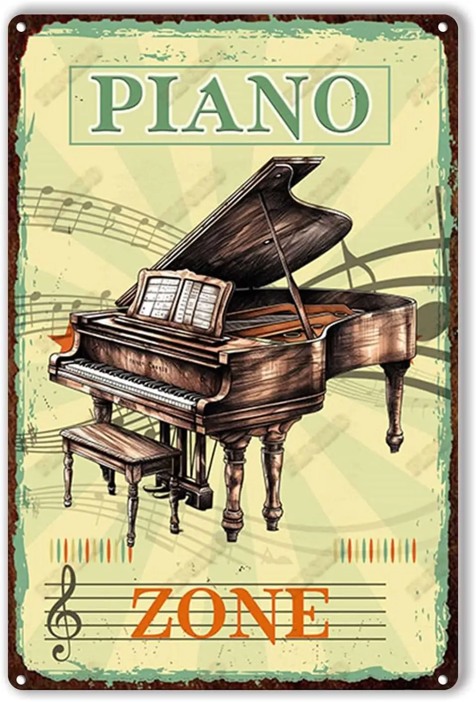 FLFGIDD Sign Metal Tin Sign Piano Zone for Living Room Bedroom Deccor 8x12inch-Tin Sign