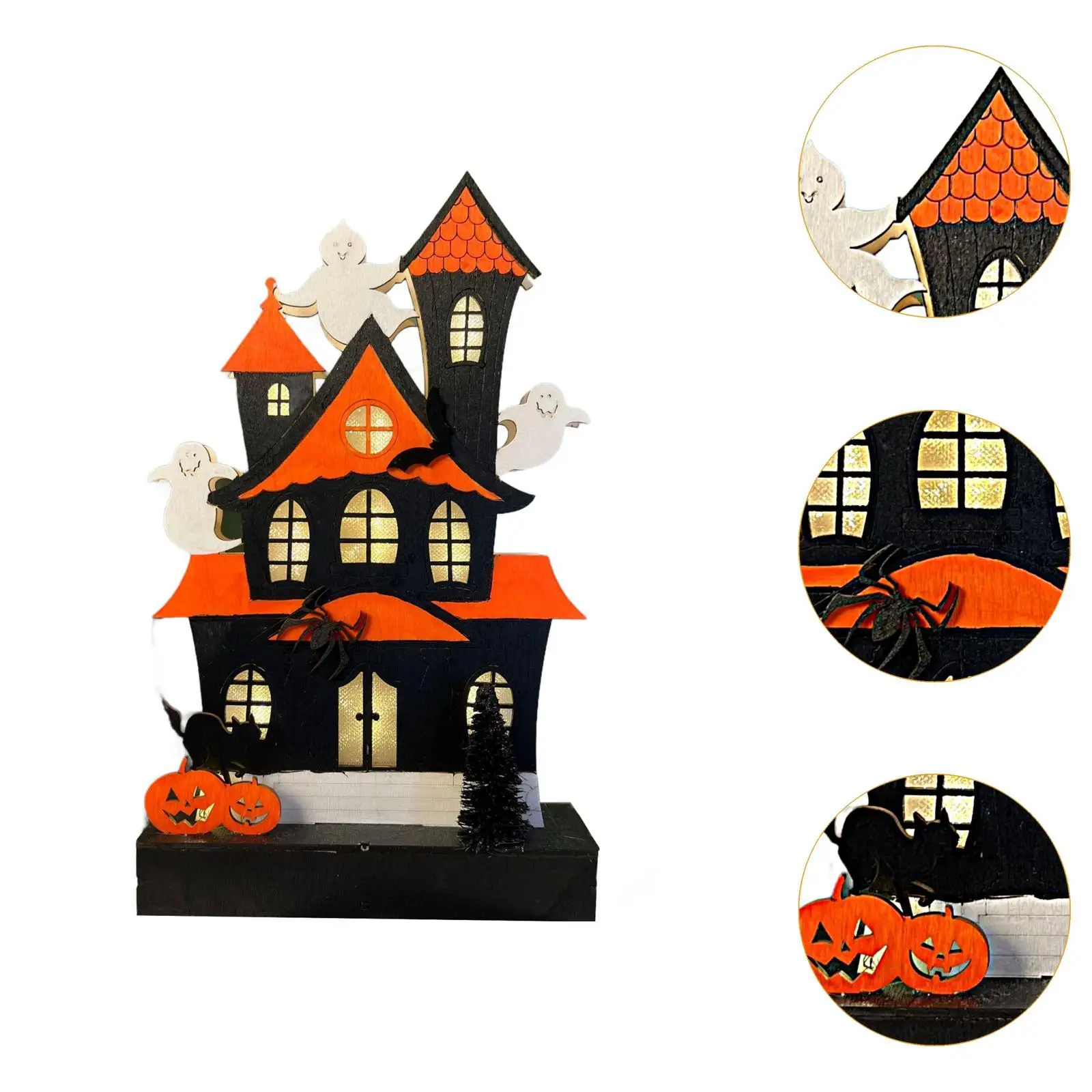 Wooden Lighted Haunted Home Ghost Pumpkin Decor Ghost Home Tabletop LED Decoration for Table Desk Halloween Kitchen Fireplace