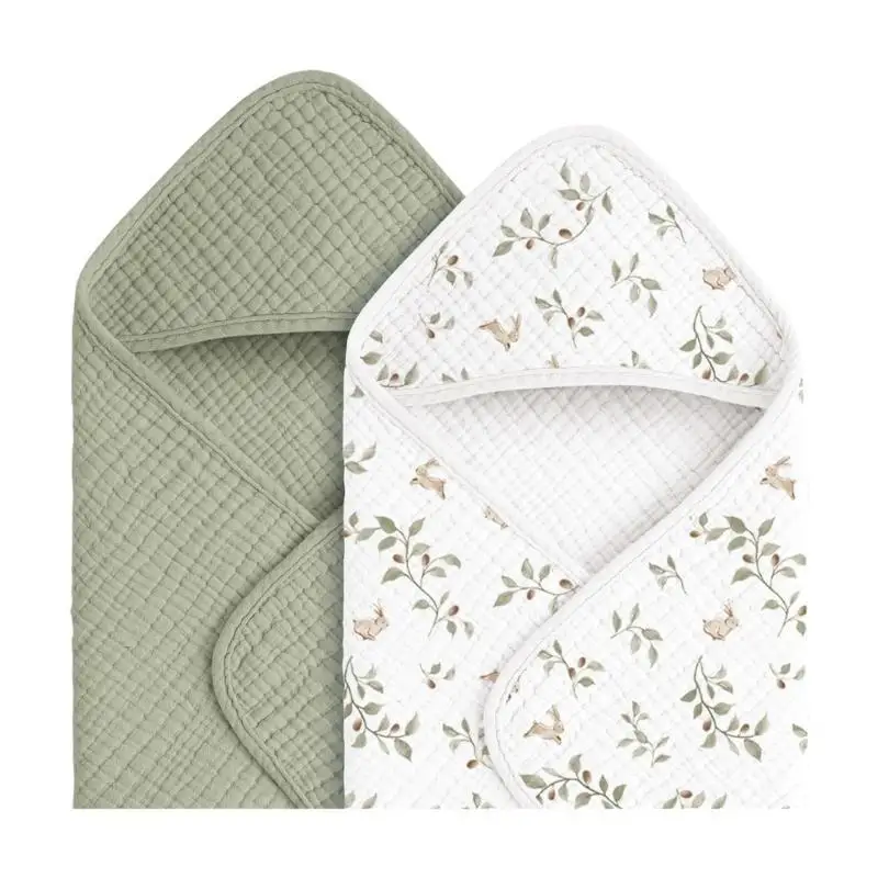 

U13F 【2 Pack】Hooded Baby Towel Cotton Gauze Blanket, Super Soft & Absorbent for Bath Time, Newborn Photo Baby Shower