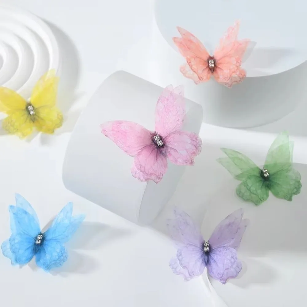 50Pcs 3D Organza Fabric Butterfly Appliques Colorful Double-layer Chiffon Butterfly Embroidered Patches Translucent