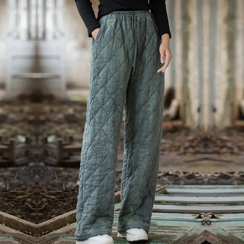 

Pop Women Baggy Cargo Ethnic Vintage Elastic High Waist Loose Long Cotton Line Oversize Trousers Wide Leg Clothes Large Size