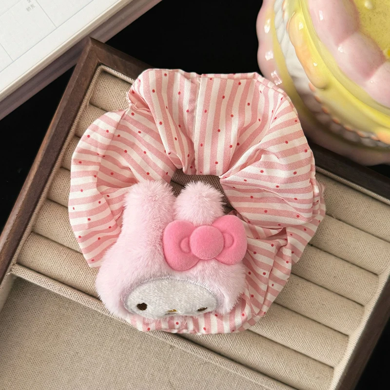 Gumki do włosów Sanrio Melody, różowe, duże, urocze, elastyczne, z motywem kreskówkowym, modne damskie opaski do włosów, akcesoria do włosów, prezenty.