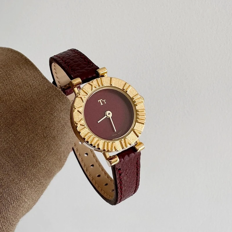 Luxury Red Top Brand Women's Quartz Watch Retro Gold Roman Frame Leather Waterproof Leather Women's Watch Relógio Feminino
