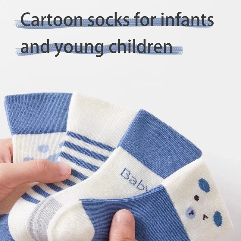 4Pairs Toddlers Cotton Socks Spring Autumn Newborn Sock Blue Bear Cute Solid Color Striped Baby Sport Socks Fashion 0-5Years