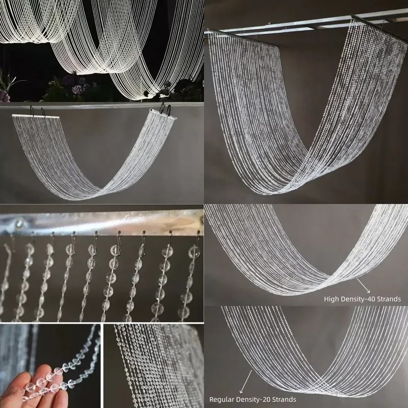 Wedding Ceiling Decorations Hanging Crystal Beaded Curtains Acrylic Wavy Backdrops for Event Hall Party Decoration Supplies
