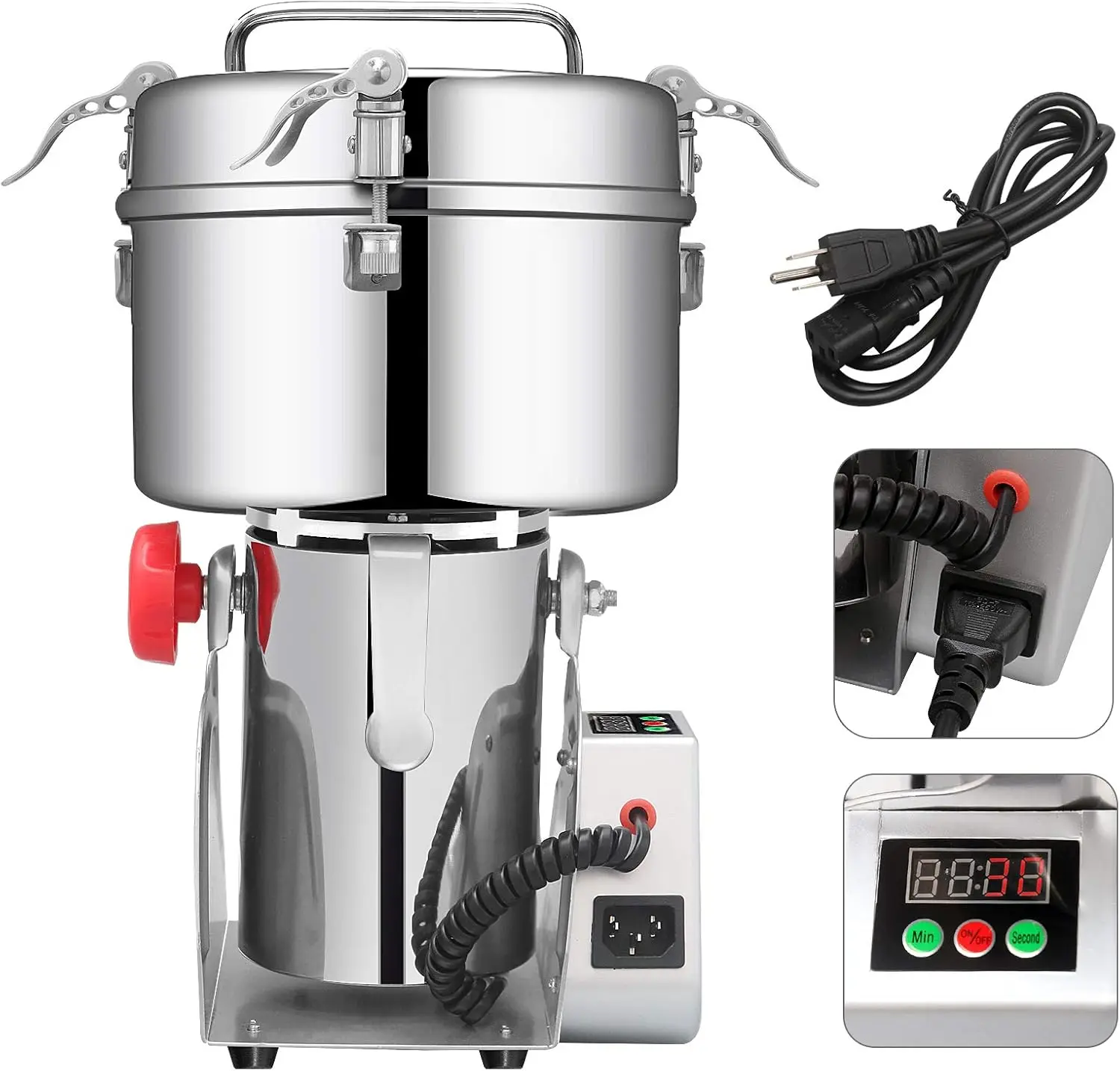 Grinding Machine Commercial Cereals Grain Mill for Kitchen Herb Spice Pepper Coffee with LCD Digital Display