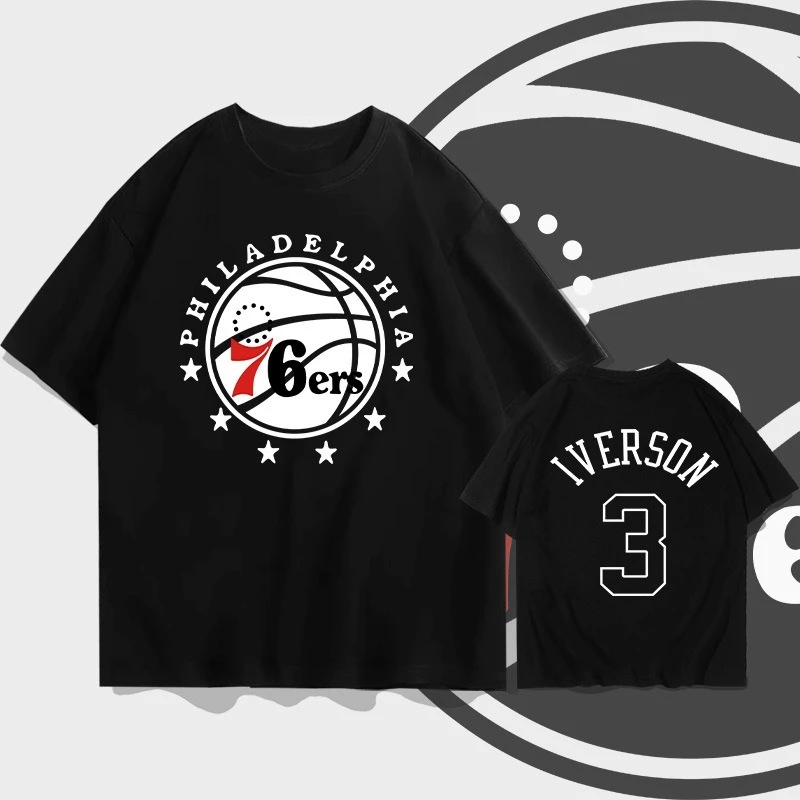 

Philadelphia Short Sleeved T-shirt Men's Summer Youth Trendy Brand Basketball Sports Cotton Loose Shoulder Half Sleeve