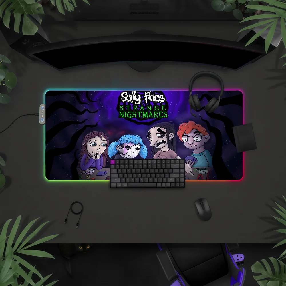 S-Sally Mouse Pad RGB LED Non-slip Desk Mat Rubber Gaming Accessories Large XXL Computer Office Keyboard carpet Face