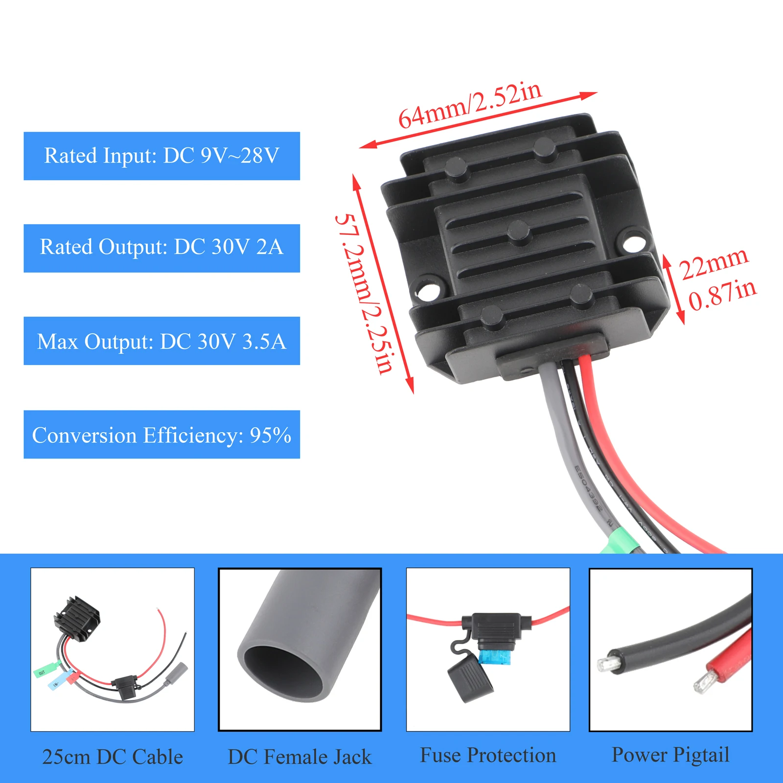 For Starlink MINI DC Power Boost Converter 12V/24V to 30V 3.5A, Fused + DC Female + 3/5/10/20m Extension Cable DC Male-Female