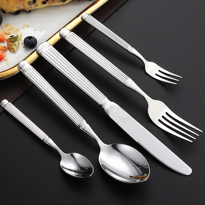 

Stainless Steel Cutlery Set Silver Tableware Kitchen Knife Fork Spoon Wear Resistant Dinnerware For Home Dining Use