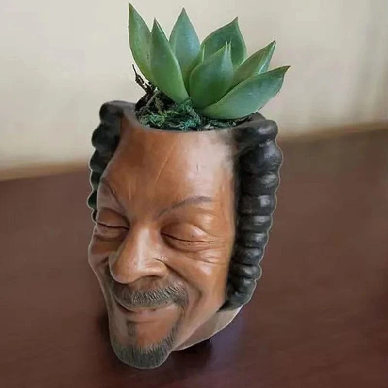 Rapper Snoop Dogg Flower Pot Creative Human Face Vase Funny Portrait Succulent Planter Pot Desktop Ornaments Home Garden Decor