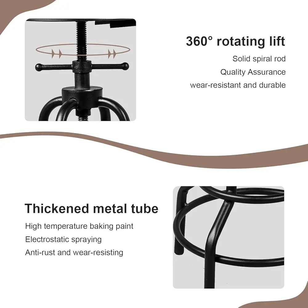 Industrial Vintage Counter Stool, Kitchen Counter Height Adjustable Swivel Chair, Metal Frame Stool, With Iron Backrest,