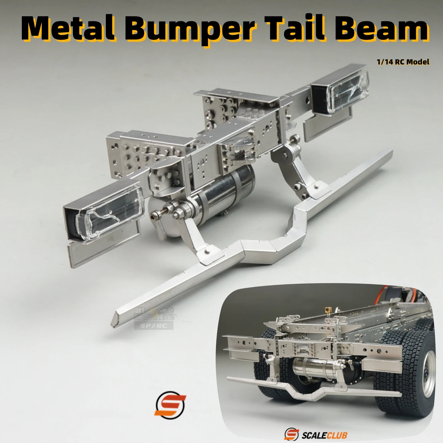 Dispositivo de viga trasera de parachoques de tanque de Gas de Metal para 1/14 Tamiya RC Scania Man Actros Volvo Control remoto camión volquete piezas de juguete