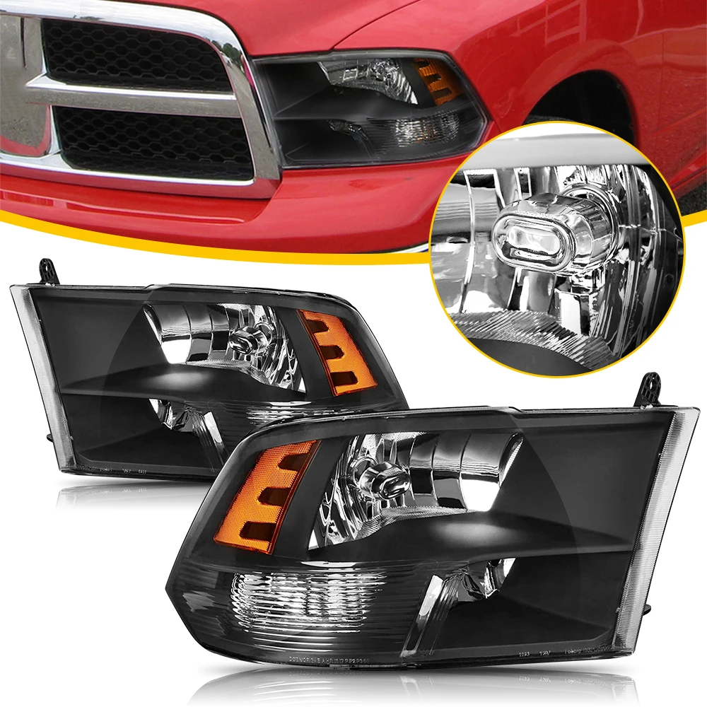 

2Pcs Fits 2010-2018 Dodge Ram 1500 2500 3500 Quad Lamps Black Headlights Left+Right Car LED Headlights Headlamps 68001484AG