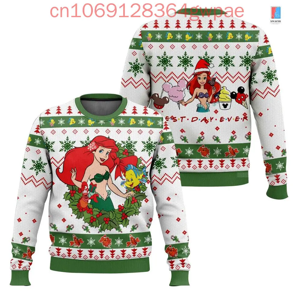 The Little Mermaid Ariel Christmas Ugly Sweaters Disney 3d Print Christmas Ugly Sweaters Fashion Men's Womens Casual Sweater