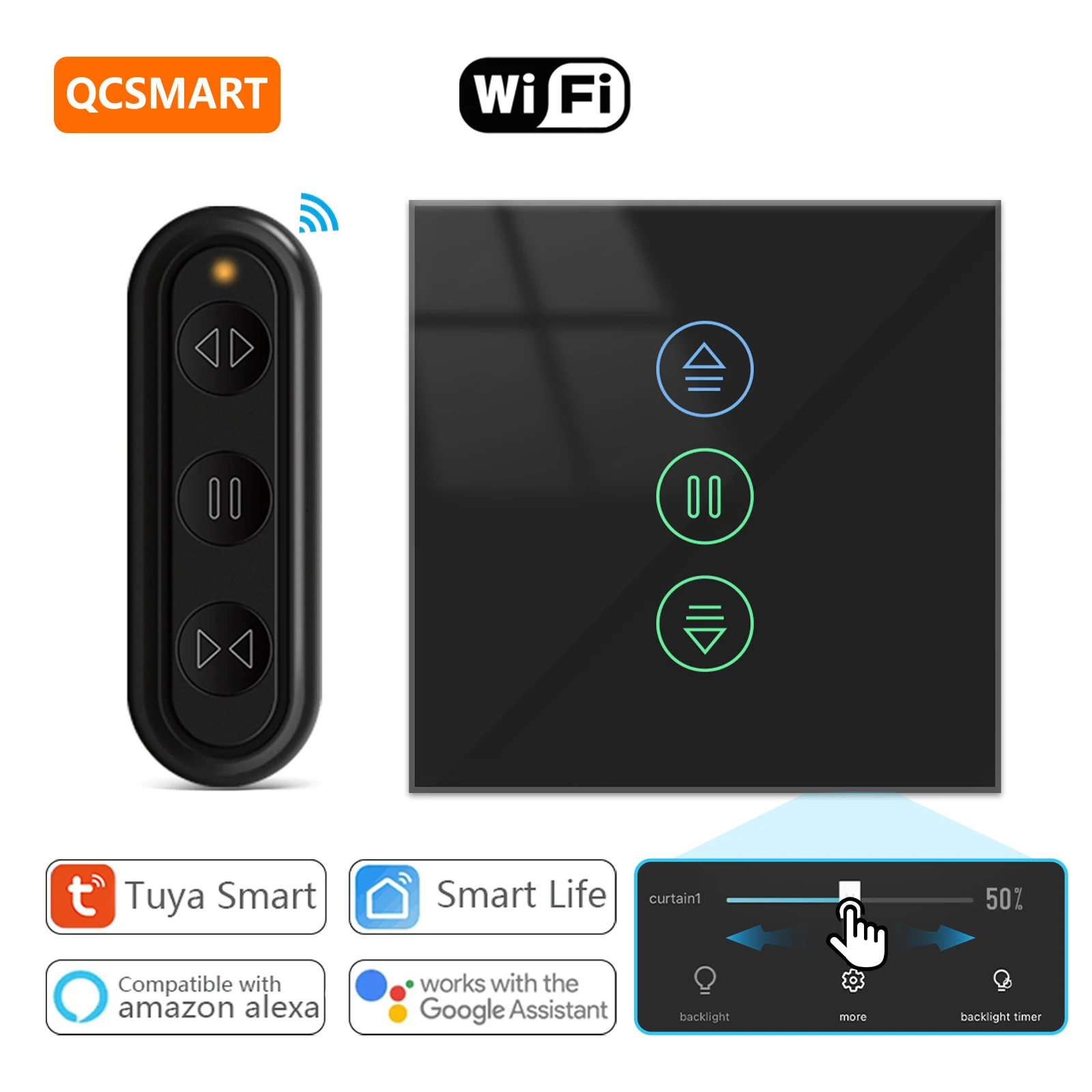Tuya Zwart Gordijn Rolluiken Switch Smart Life App Percentage Vooruitgang Afstandsbediening Google Assistent Alexa