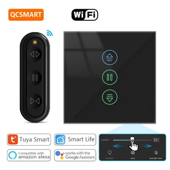 Tuya black curtain blinds shutter switch smart life App percentage progress remote control Google Assistant Alexa