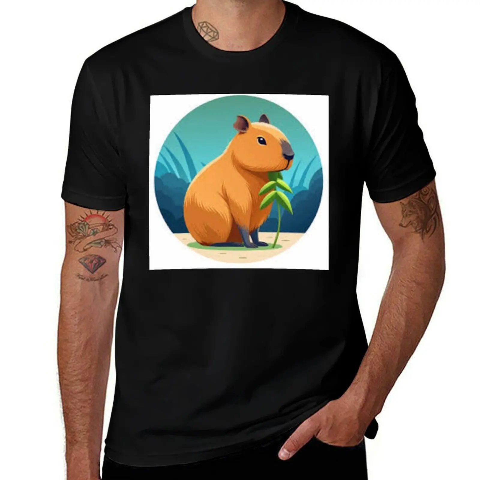 Chibi Capybara Bliss Art T-Shirt vêtements mignons t-shirt essentiel homme t-shirt rappeur t-shirts graphiques fruit du métier à tisser hommes t-shirts