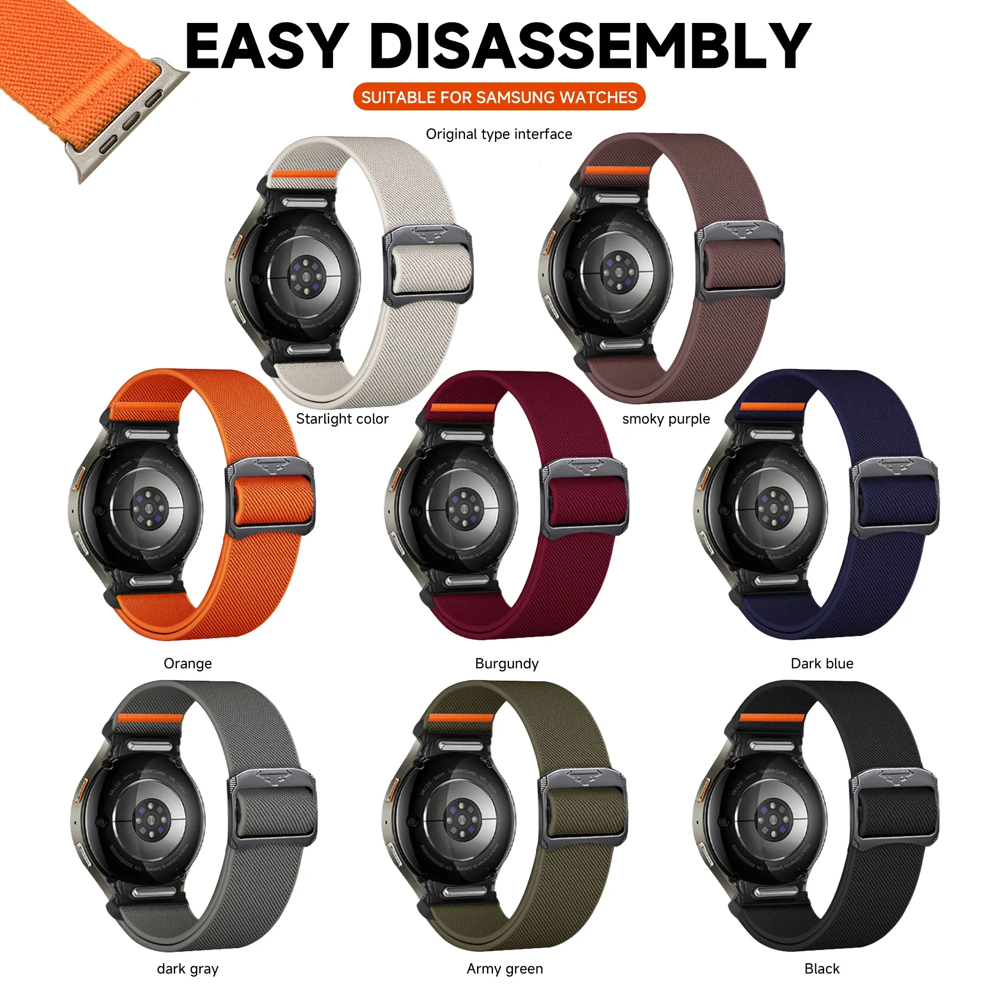 No Gaps Band For Samsung Galaxy Watch 7 6 5 4 40mm 44mm/5 pro 45mm Elastic Nylon Bracelet Galaxy watch 6 classic 47mm 43mm strap