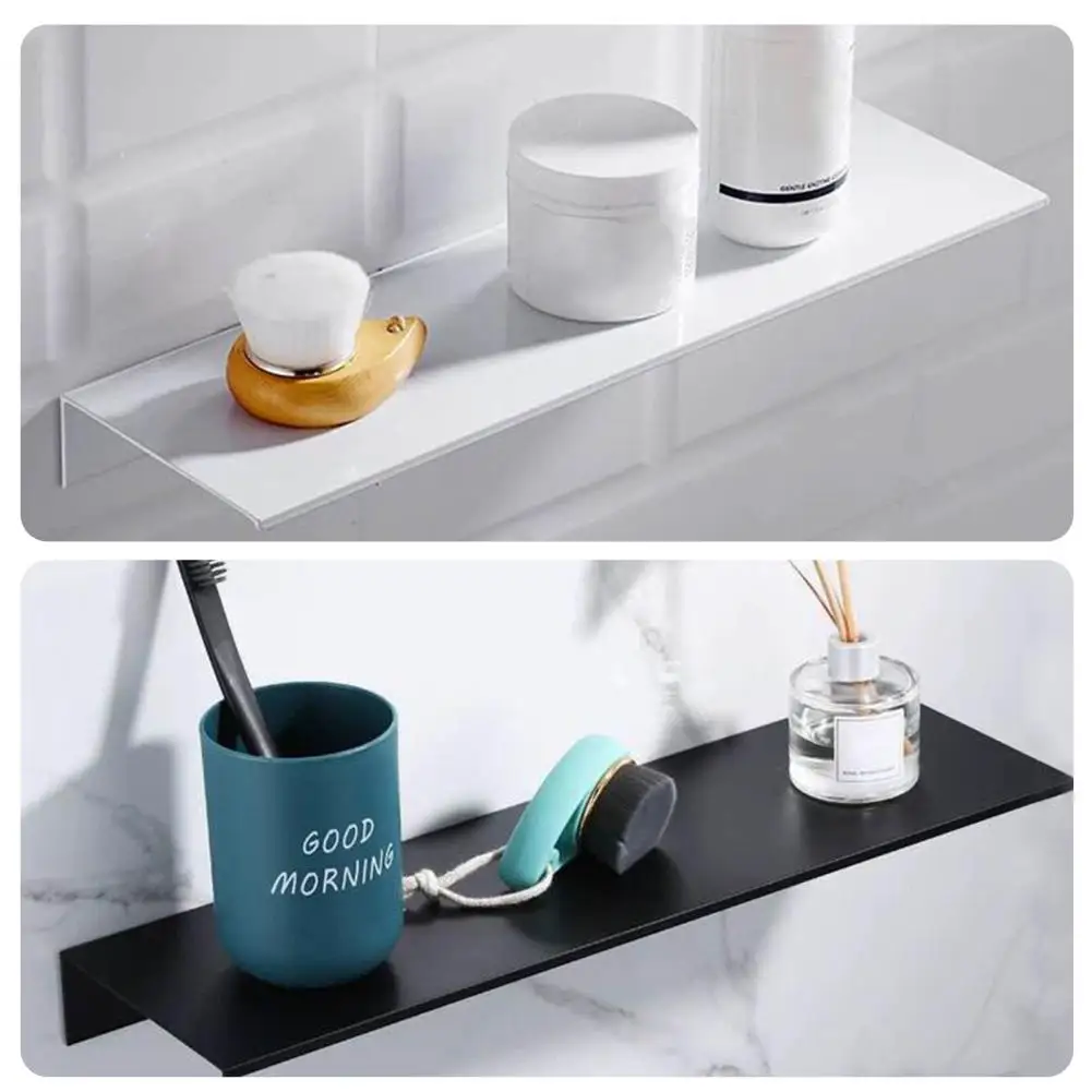 Wall Mount Bathroom Floating Shelf Punch Free Adhesive Heavy Duty Aluminum Alloy Multi-functional Storage Rack Holder Organizer